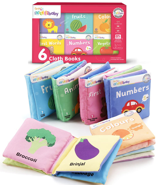 Firstcry Intellibaby Soft Sensory Cloth Book Set for Babies 6 Books Multicolor