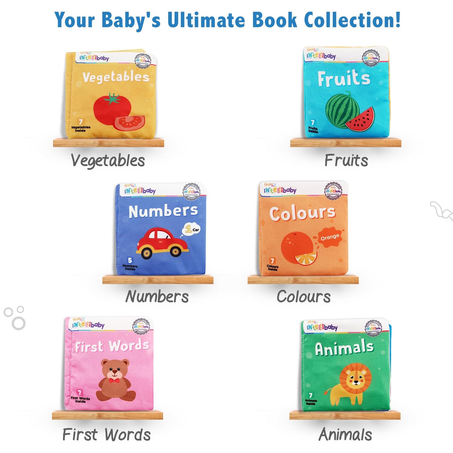 Firstcry Intellibaby Soft Sensory Cloth Book Set for Babies 6 Books Multicolor